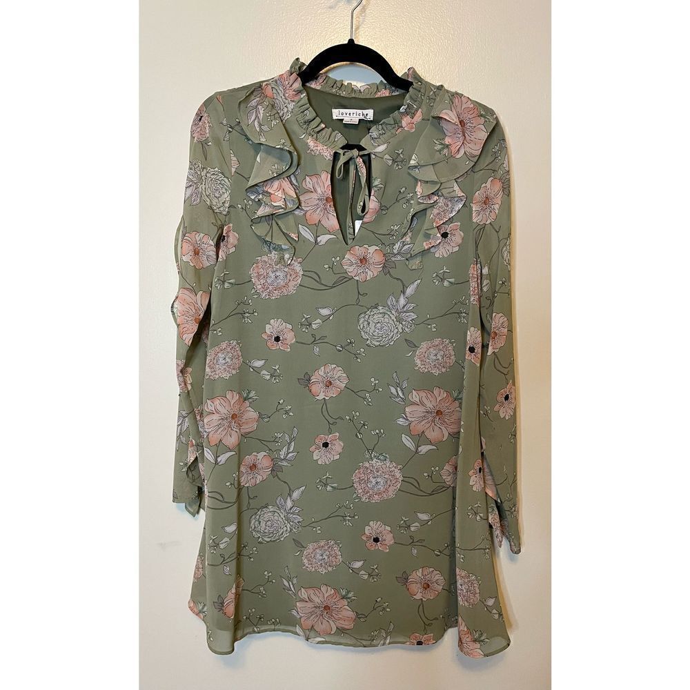 🔴 Loveriche green and pink floral peasant cottage core dress S NWT - Picture 1 of 8